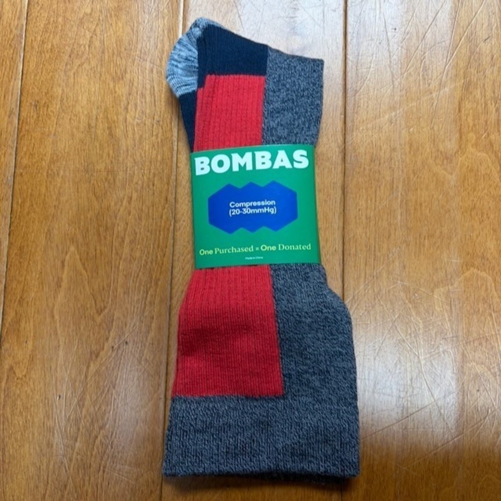 Bombas Unisex Knee High Compression Socks 20-30mmHg Gray Red Navy Large NWT